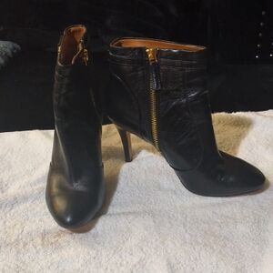 Nine West Black Heeled Boots with Gold Accents